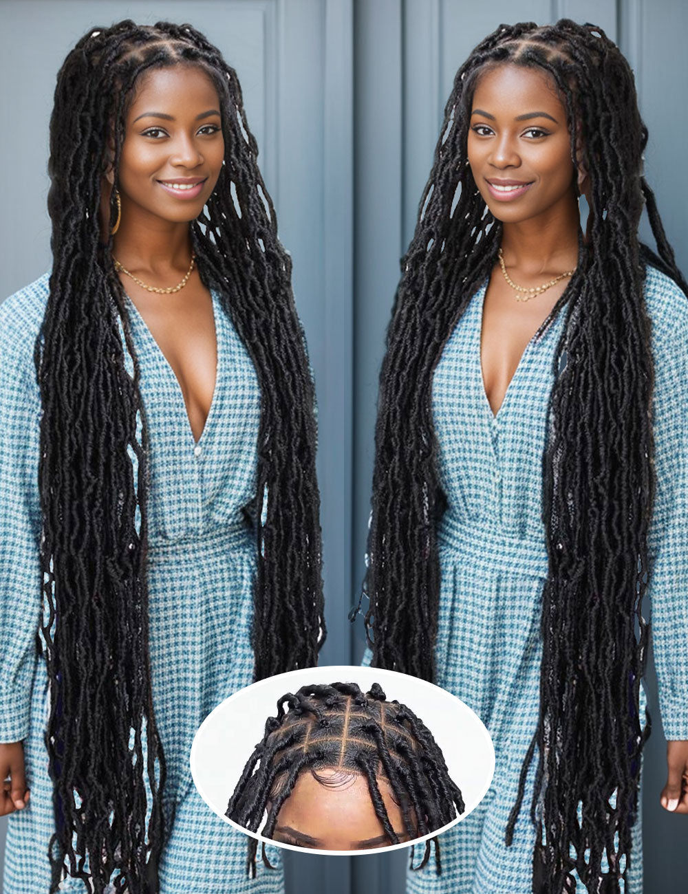 Sangtok 40 inch Extra Long Nu Faux Locs Knotless Braid Wig Embroidery 360 Full Lace Front Glueless Wig