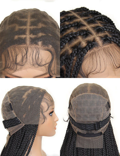 30" French Curl with Box Braid Wigs 13x7 HD Single Half 360 Full Lace Embroidery Goddess Braided Wigs