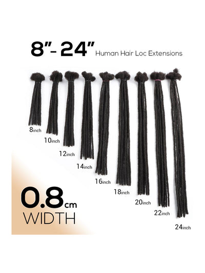0.8cm Human Hair Dreadlock Extensions #1B