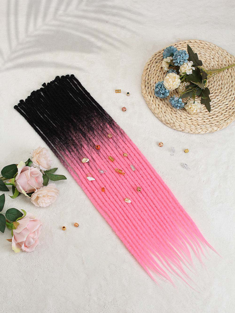 24" Ombre Pink Thick 1cm Synthetic Dreadlock Extensions 20pcs