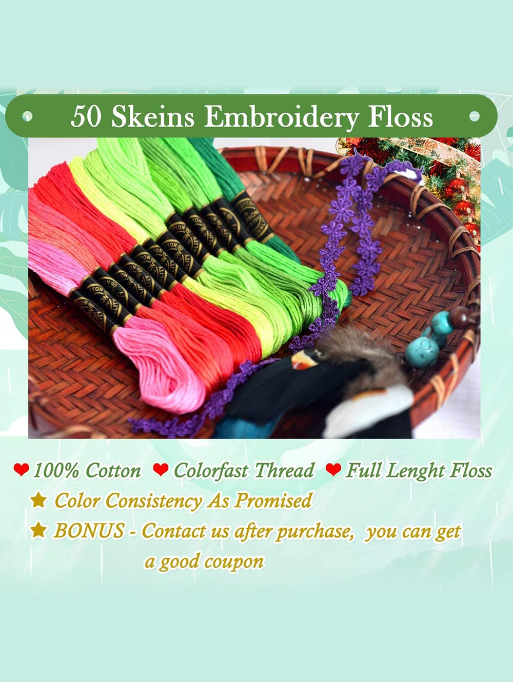 Embroidery Floss Rainbow Color 50 Skeins Per Pack