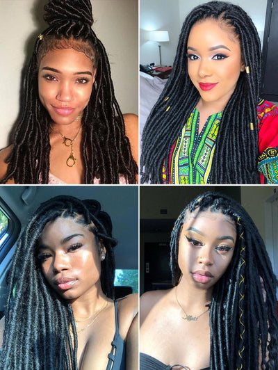 26" Full Double Lace Knotless Square Faux Locs Braided Wig--Dreadlock Handmade Synthetic Wig