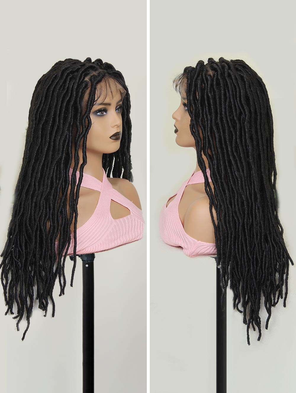 26" Full Double Lace Knotless Square Faux Locs Braided Wig--Dreadlock Handmade Synthetic Wig