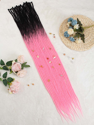 36" Black to Brink Pink Synthetic Dreadlock Extensions Thin 0.6cm 20pcs