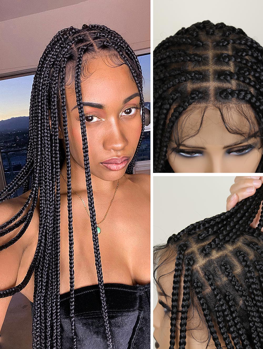 36 inch Braided Lace Front Wig Knotless Box Braid Wig for Black